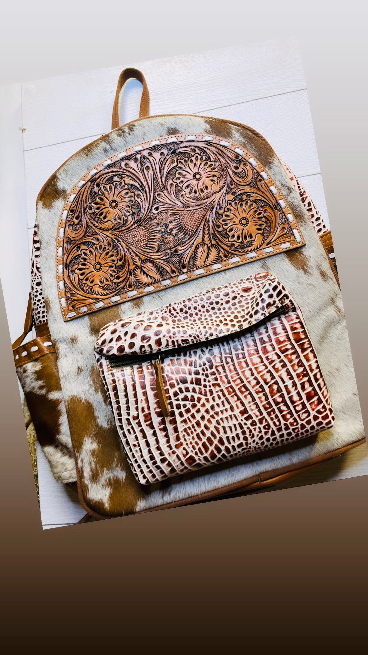 Myra Leather and Faux fur Backpack