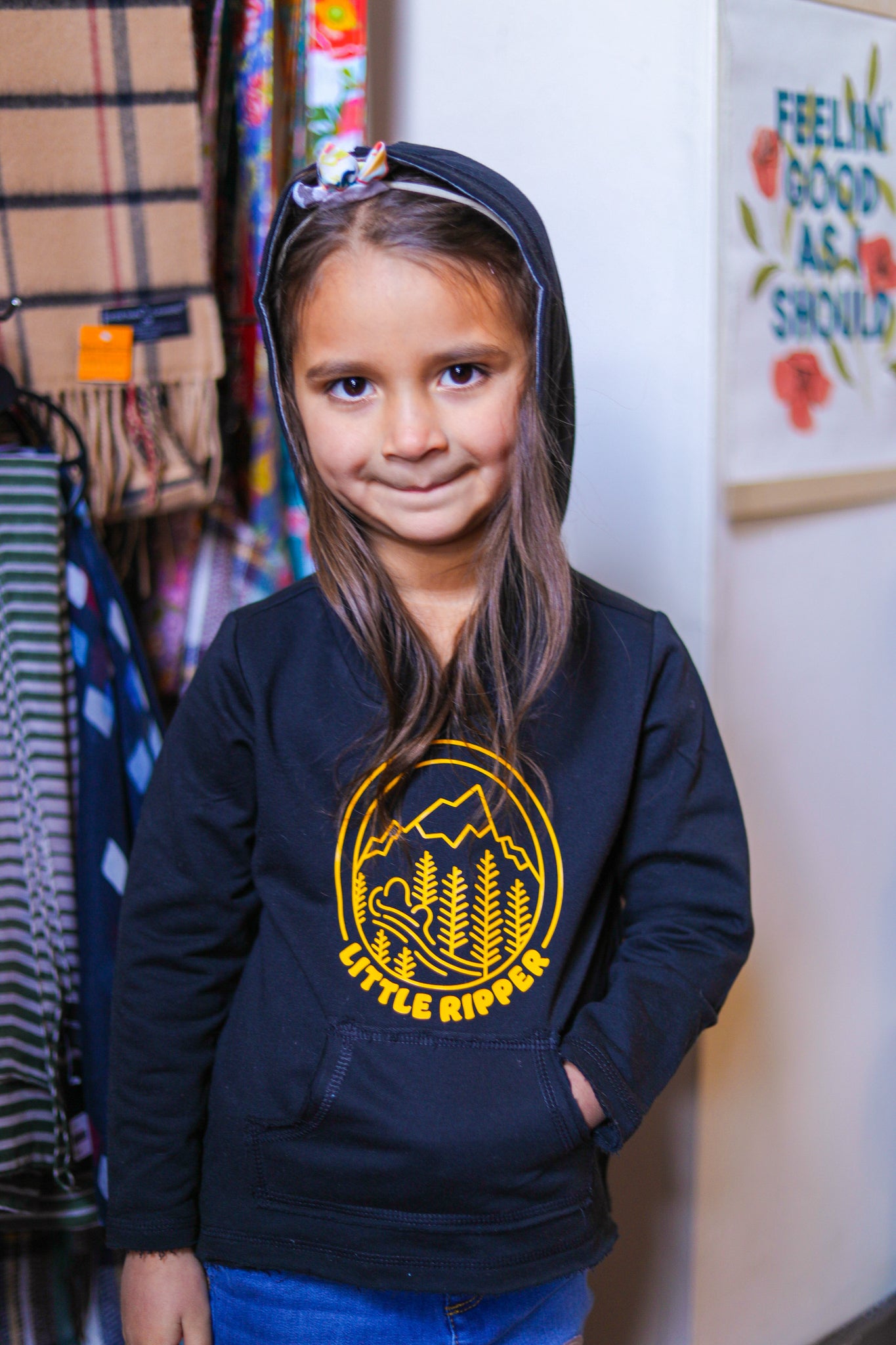Black Little-Ripper Raw Edge Hoodie