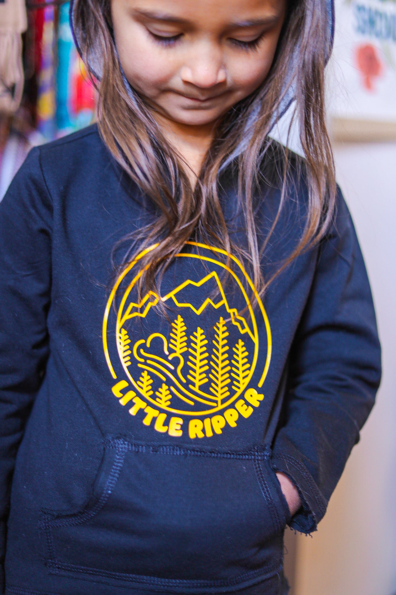 Black Little-Ripper Raw Edge Hoodie